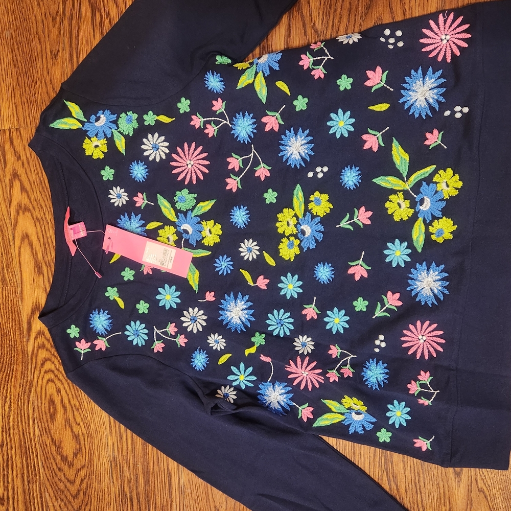 Floral Embroidered Navy Sweatshirt